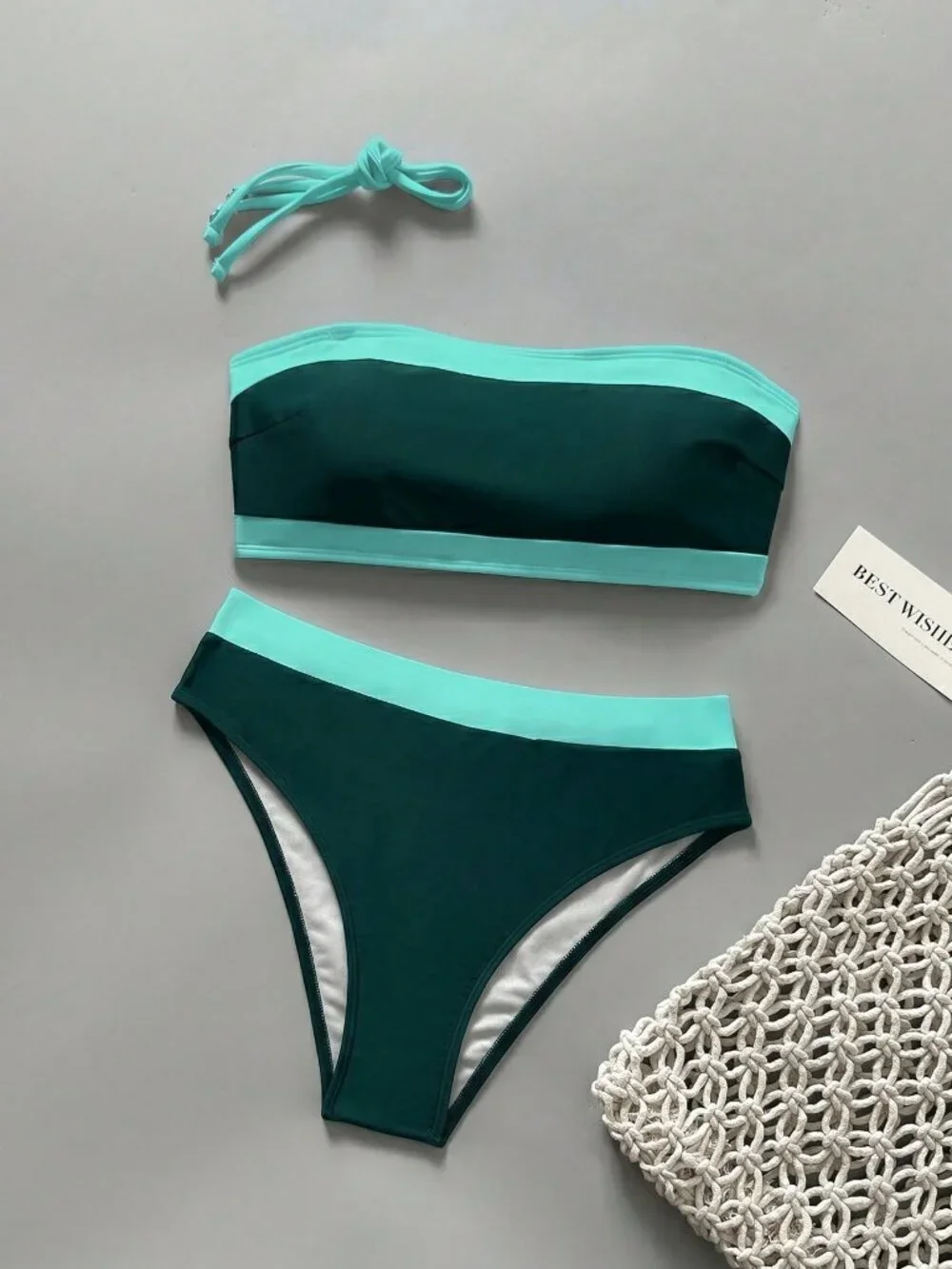Dark Green  Casual Women's Sexy Detachable Strap Strapless Bikini Swimwear
